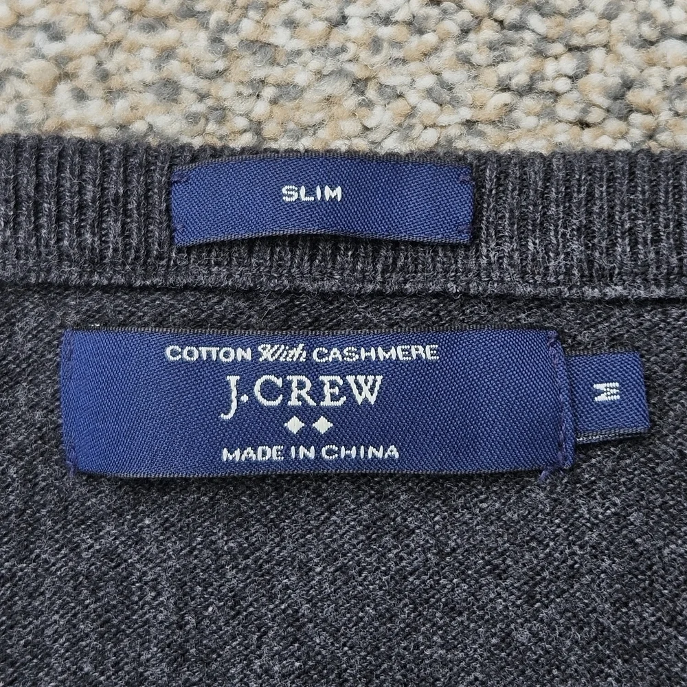 J Crew Cashmere Cotton Sweater Charcoal Gray V Neck Slim Fit Mens Size Medium